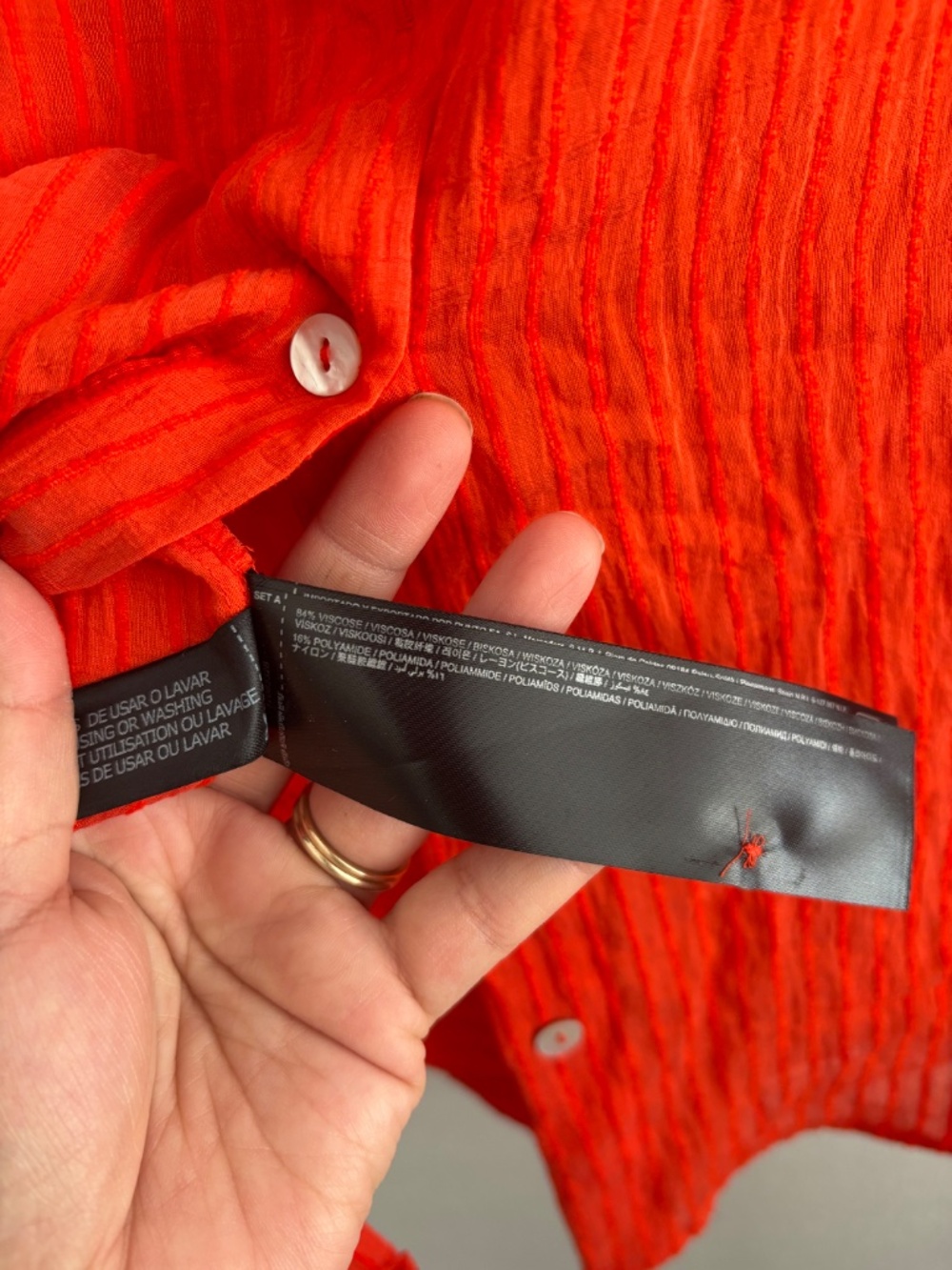 MANGO Crinkled Effect Orange Red Button Down Shirt + Wide Leg Pants (2 pc set) - Picture 4 of 12